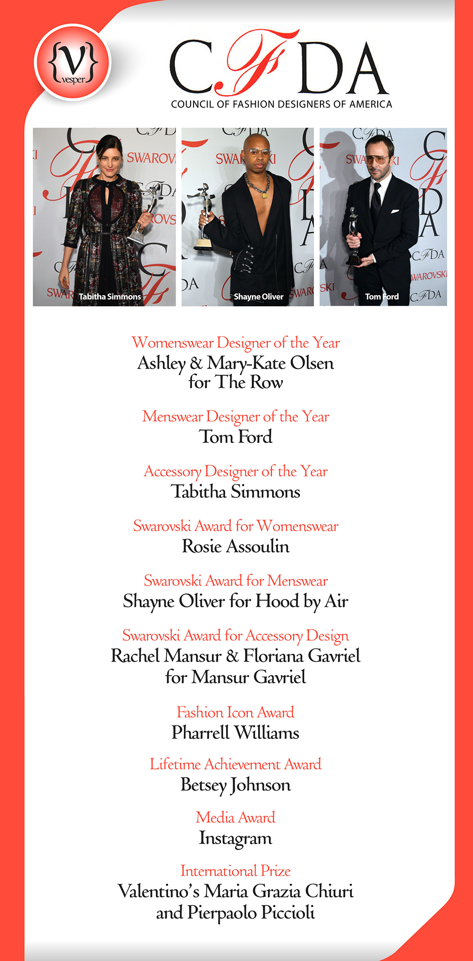 CFDA FASHION AWARDS 2015 - Vesper Magazine